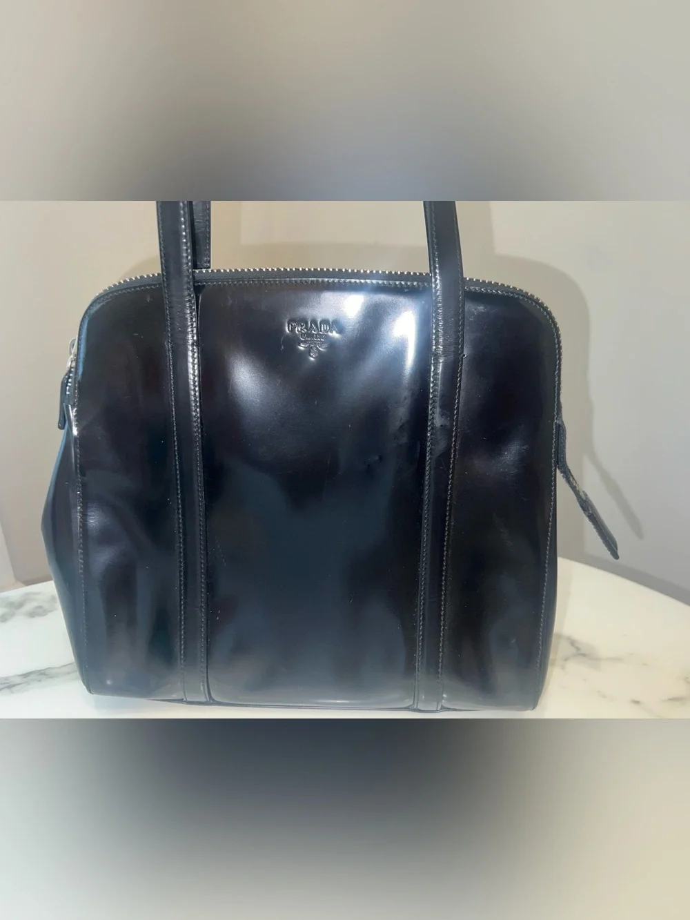 90s Vintage Prada Spazzolato bag In Black Noir CBK Carolyn Bessette Kennedy - Picture 4 of 12